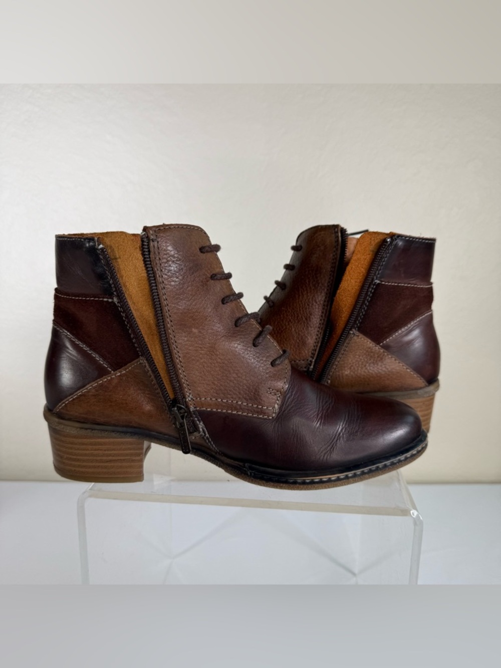Pikolinos Zaragoza W9H-8768 Patchwork Leather Lace-Up Ankle Boots Booties SZ 38 - Picture 10 of 16